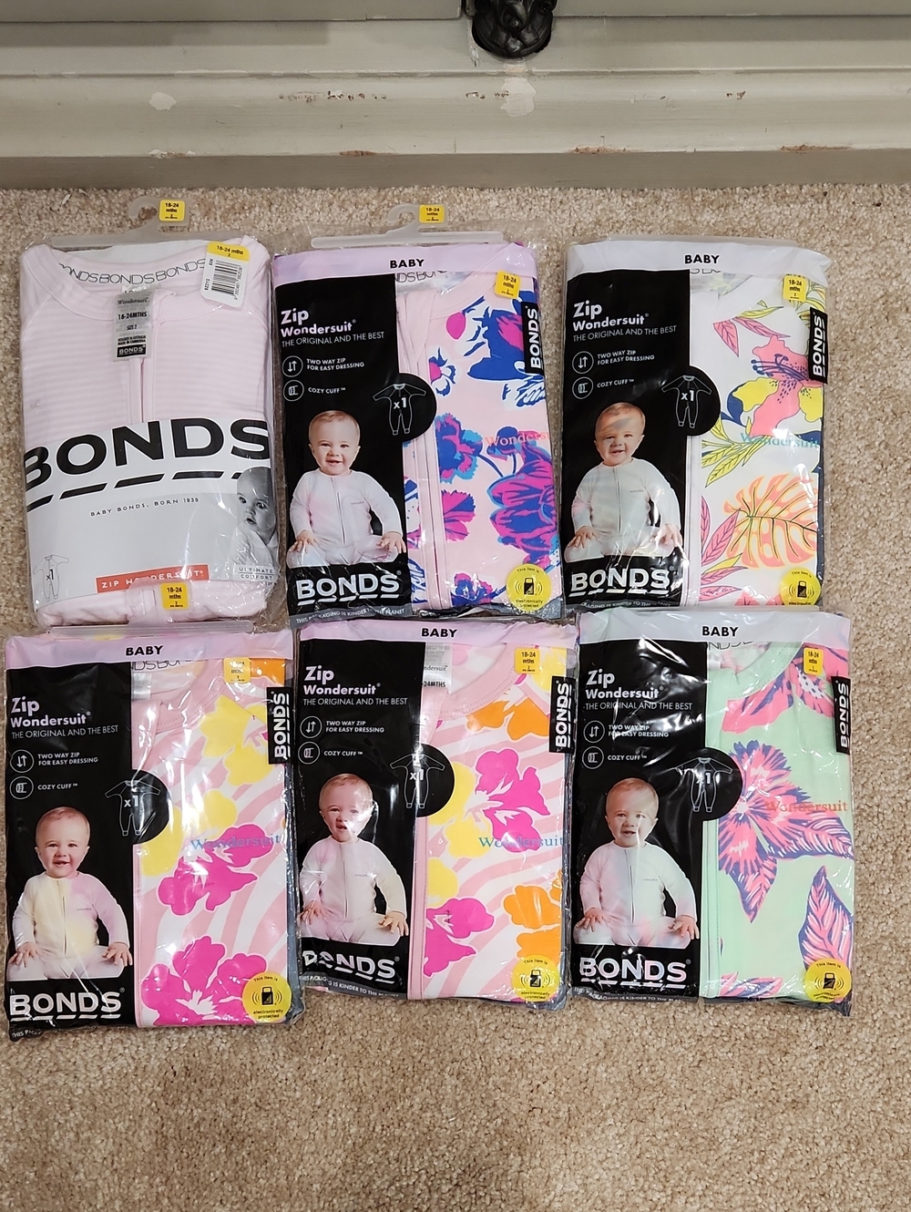 Bonds Baby Girl Zip Wondersuit (Set Of 6 Pack) Size 18 - 24 Months BNWT